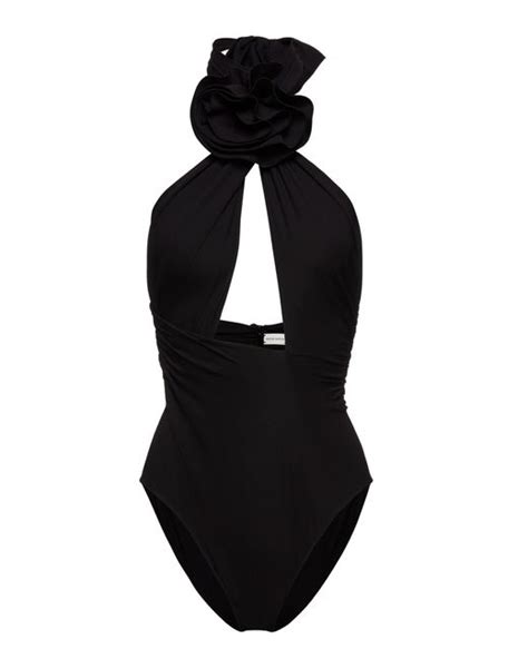 magda butrym stretch silk halter neck bodysuit in black lyst uk