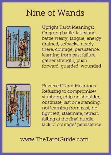 Keywords associated with the lovers tarot card. Nine of Wands Tarot Flashcard showing the best keyword meanings for the upright & reversed card ...