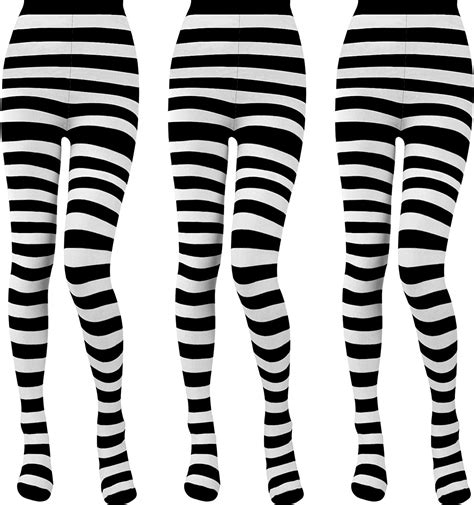 Satinior 3 Pairs Women Striped Tights Stockings Nylon Horizontal