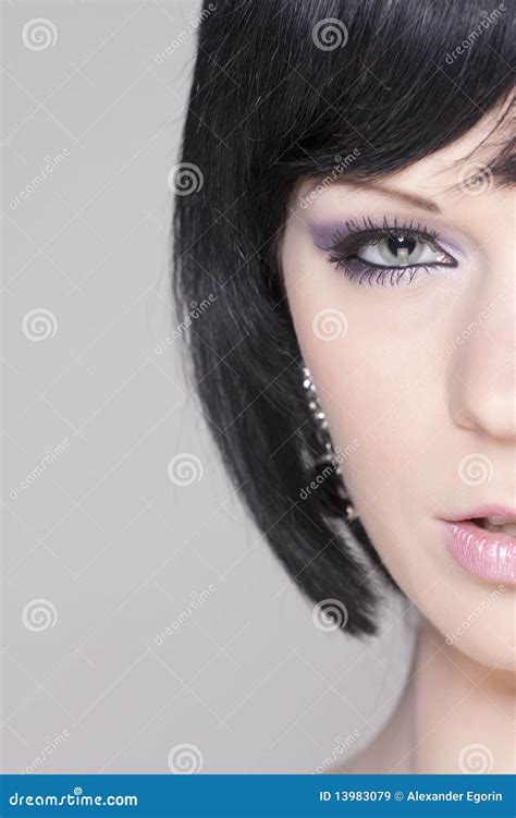 Half Face Of A Beautiful Brunette Girl Stock Image Image Of Female