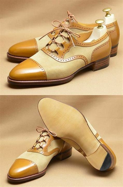 Mens Unique Handmade Leather Two Tone Leather Dress Shoes Men Bespoke