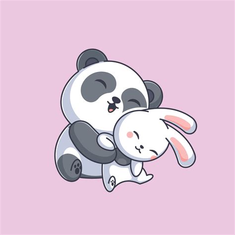 Cute Panda Hugging Stuffed Bunny 8243977 Vector Art At Vecteezy