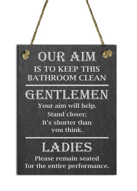 Funny Natural Slate Toilet Sign Plaque Our Aim Is To Keep This Bathroom Clean Ebay
