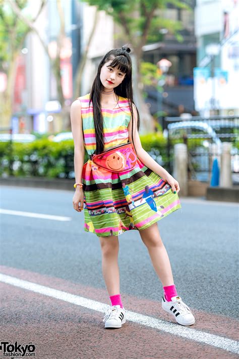 Japanese Pop Idol And Model A Pon In Harajuku W Colorful Dress Adidas
