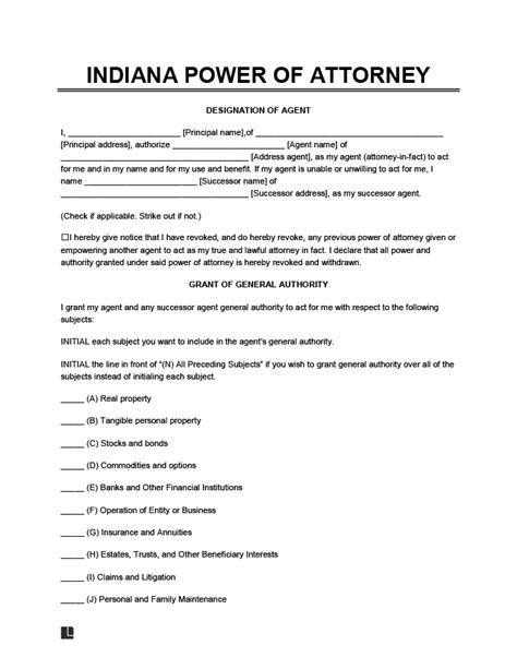 Free Indiana General Power Of Attorney Form Pdf And Word