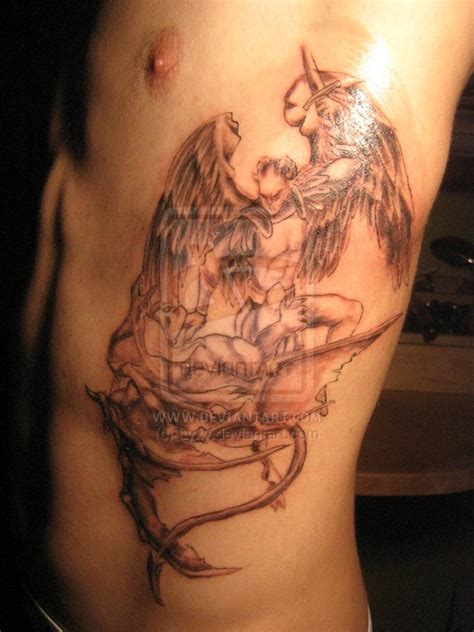 Angel Vs Demon Tattoo On Side Rib Tattoos Book 65000 Tattoos Designs
