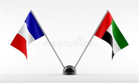 Stand With Two National Flags Flags Of France And United Arab Emirates Isolated On A White