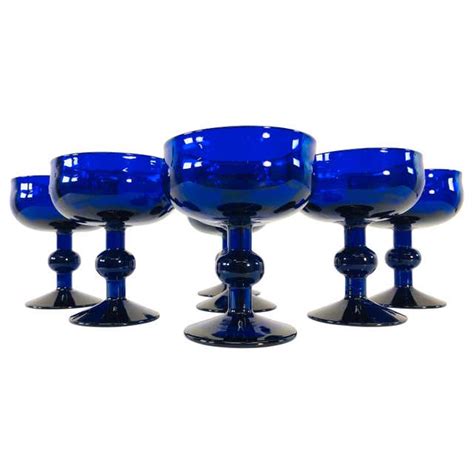 Art Deco Style Cobalt Glass Coupes Set Of 7 For Sale At 1stdibs