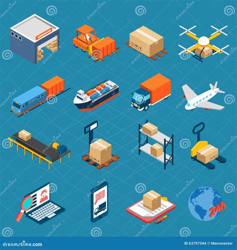 Isometric Logistic Warehouse Inventory Boxes Trucks Forklifts Cargo And