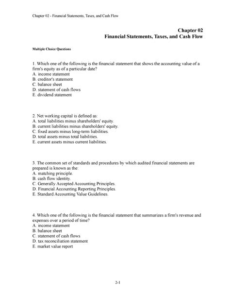 Chap002 Testbank Chapter 02 Financial Statements Taxes And Cash