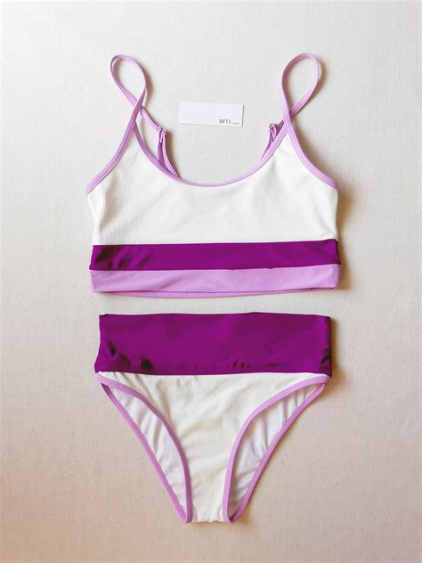 Color Block Ribbed High Waist Crop Bikini Swimsuit Tl20 Wti Design