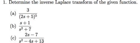 Solved: 1. Determine The Inverse Laplace Transform Of The ... | Chegg.com
