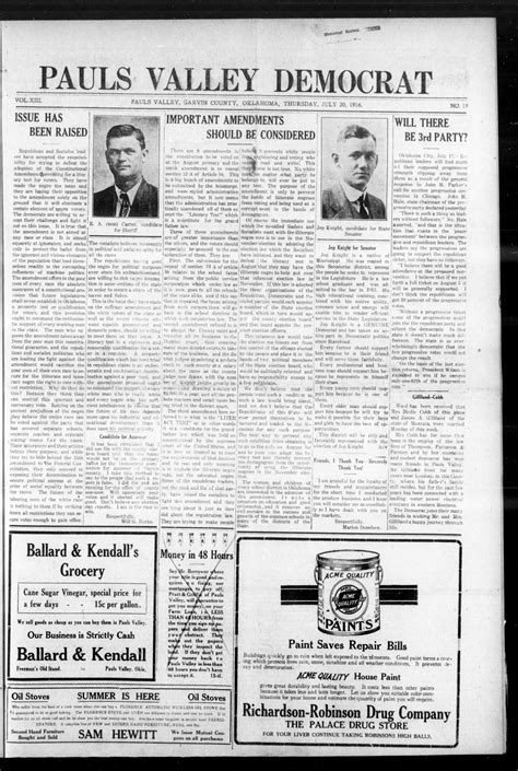 Pauls Valley Democrat (Pauls Valley, Okla.), Vol. 13, No. 19, Ed. 1 Thursday, July 20, 1916 