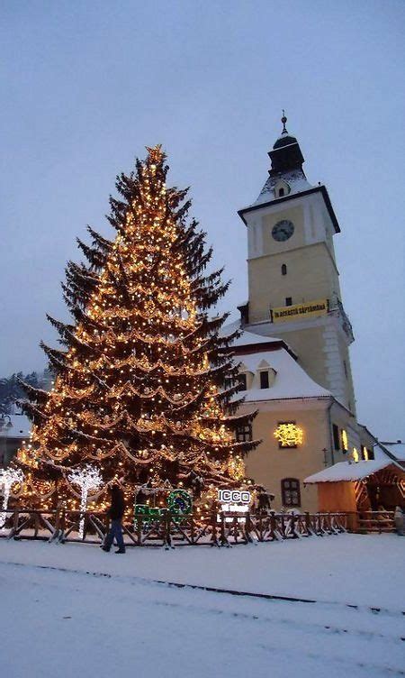 The Christmas Tree In The Center Of Brasov Romania Decorating With