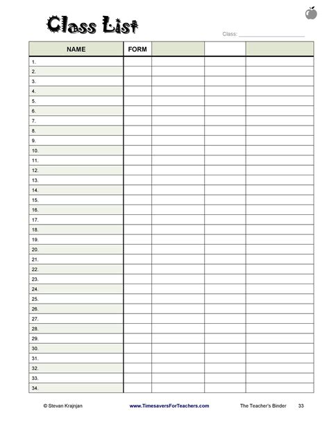 37 Class Roster Templates Student Roster Templates For Teachers