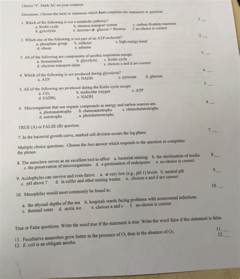 . in biology if there is no answer or all answers are wrong, use a search bar and try to find the answer among similar questions. Solved: Choice F: Mark AC On Your Scantron Directions: Cho ...