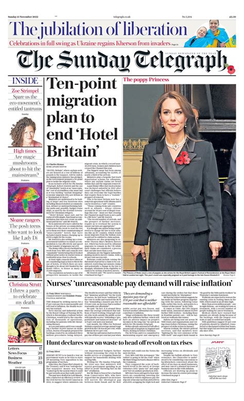Sunday Telegraph Front Page 13th Of November 2022 Tomorrow S Papers