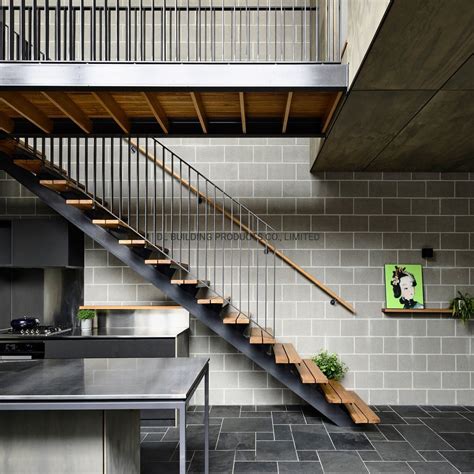 Modern Wood Tread Stainless Steel Staircase Design Steel Stair Handrail