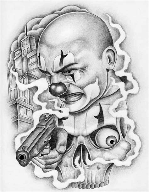 Gangster Clown With Gun Chicano Tattoo Design Lettrage Chicano Chicano