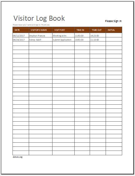 Visitor Log Book Template Ms Excel Word And Excel Templates