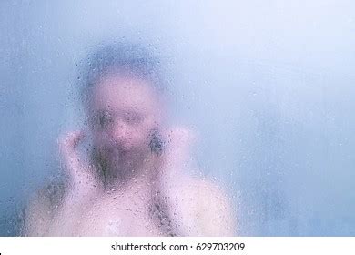 Beautiful Woman Shower Behind Glass Drops Stock Photo Shutterstock