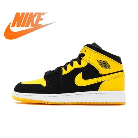Nike Air Jordan 1 Mid Aj1 Original Authentic Black Yellow Joe Mens
