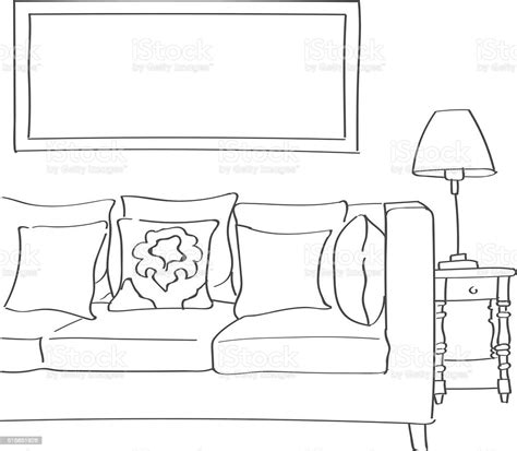 Hand Drawn Sketch Of Modern Living Room Stock Illustration Download