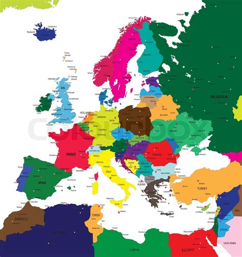 Europa Kort Politisk Stock Vektor Colourbox