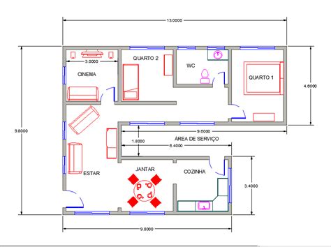 2d Simple Floor Plan With Dimensions Cadbull