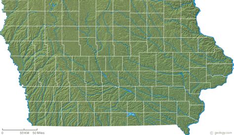 Iowa Physical Map And Iowa Topographic Map