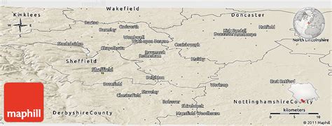 Shaded Relief Panoramic Map Of Rotherham