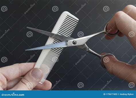 Person Holds Hairdressing Scissors And Comb Stock Image Image Of