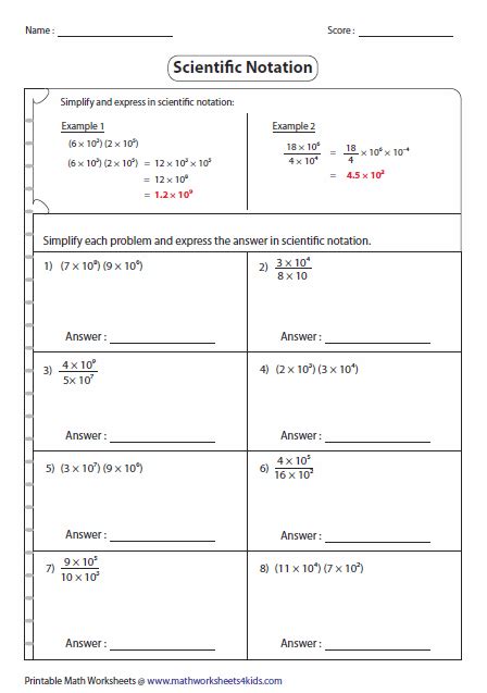 Scientific Notation Multiplication And Division Worksheet Pdf