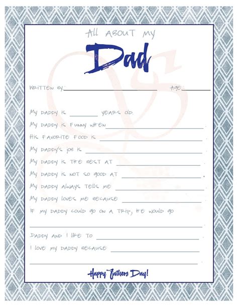 Fathers Day Fathers Day Printable Blue Printable Letter Etsy