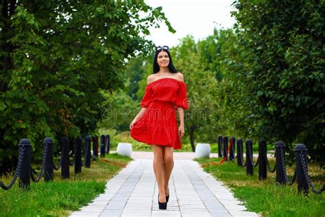 Beautiful Woman In Red Dress Stock Image Image Of Female Nature