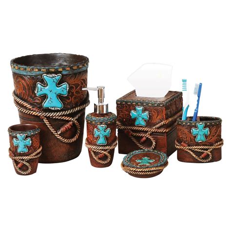 22 photos and inspiration brown and gray decor. Tooled Leather & Turquoise Cross Bath Accessories ...
