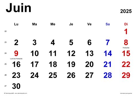 Calendrier Juin 2025 Excel Word Et Pdf Calendarpedia