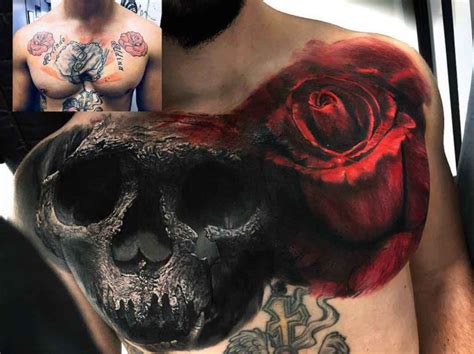 Chest Tattoo Cover Up Skull And Rose Best Tattoo Ideas Gallery