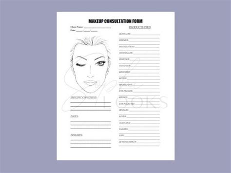 Makeup Artist Consultation Form Etsy