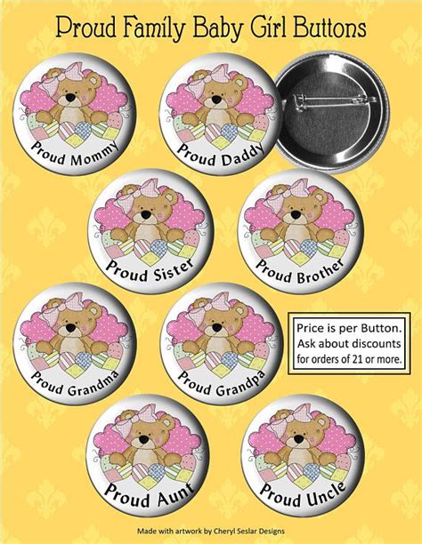 225 Baby Girl Teddy Bear Buttons Baby Shower Pins Etsy Baby Shower