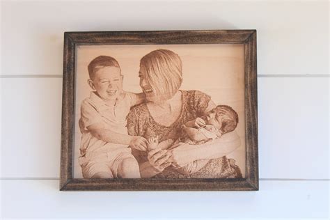 Fathers Day T Engrave Your Photo Laser Engraved Wood Etsy Photo