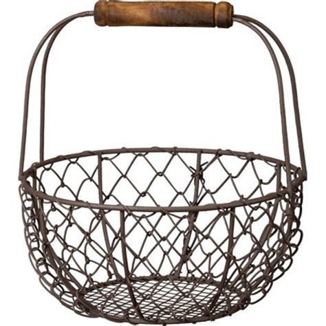A Small Round Wire Basket With Top Wooden Handle Farm Basket Etsy