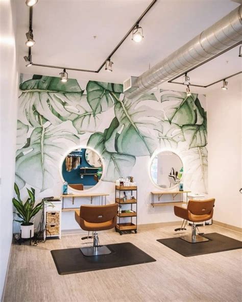 Download Hair Salon Interior Aesthetic Leaves Wallpaper