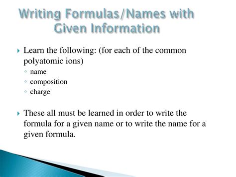 Ppt 42 Naming And Writing Formulas For More Complex Numbers