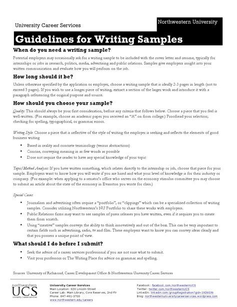 Guidelines For Writing Samples By Northwestern University Career
