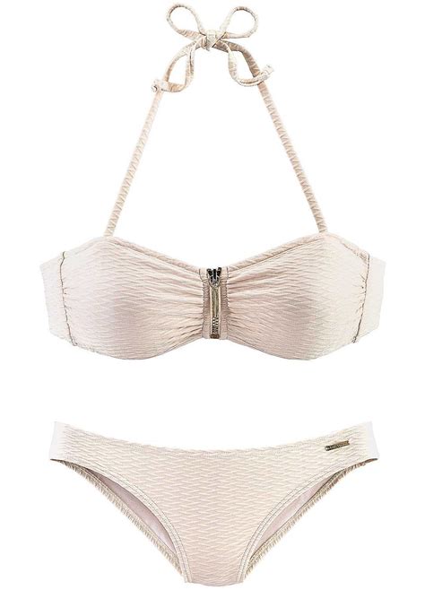 Cream Zip Front Bandeau Bikini By Bruno Banani Swimwear365 Bikinis