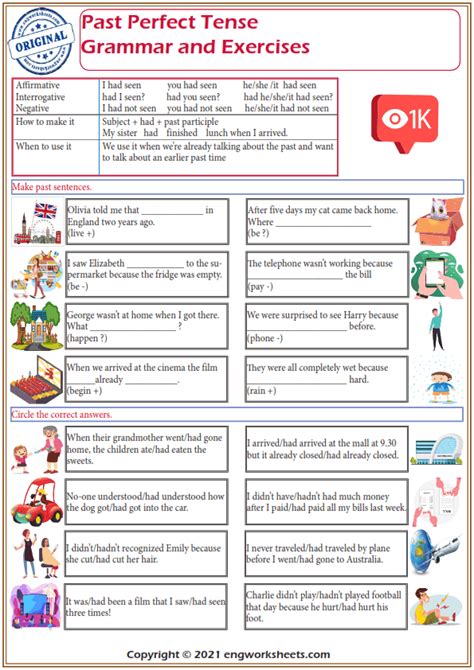 Past Perfect Tense Exercises And Grammar Pdf Worksheets Engworksheets