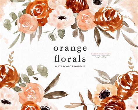Orange Floral Clipart Boho Wreath Clipart Watercolor Floral Etsy India