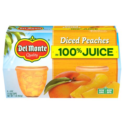 Del Monte Del Monte Diced Peaches In 100 Juice 4 Pack 4 Count