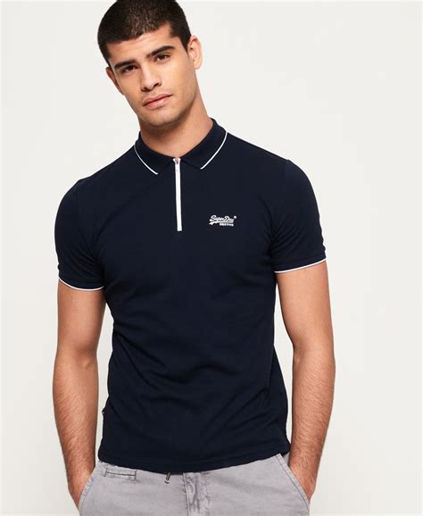 Mens City Sport Zip Polo Shirt In Navy Superdry